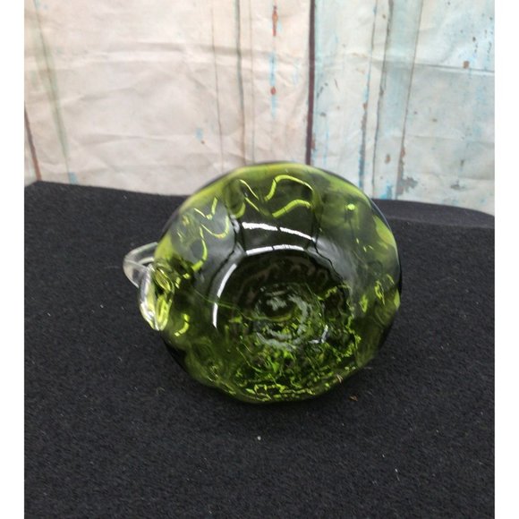 Green Blown Glass 4 inch Pitcher with a Colorless Handle - Picture 6 of 7